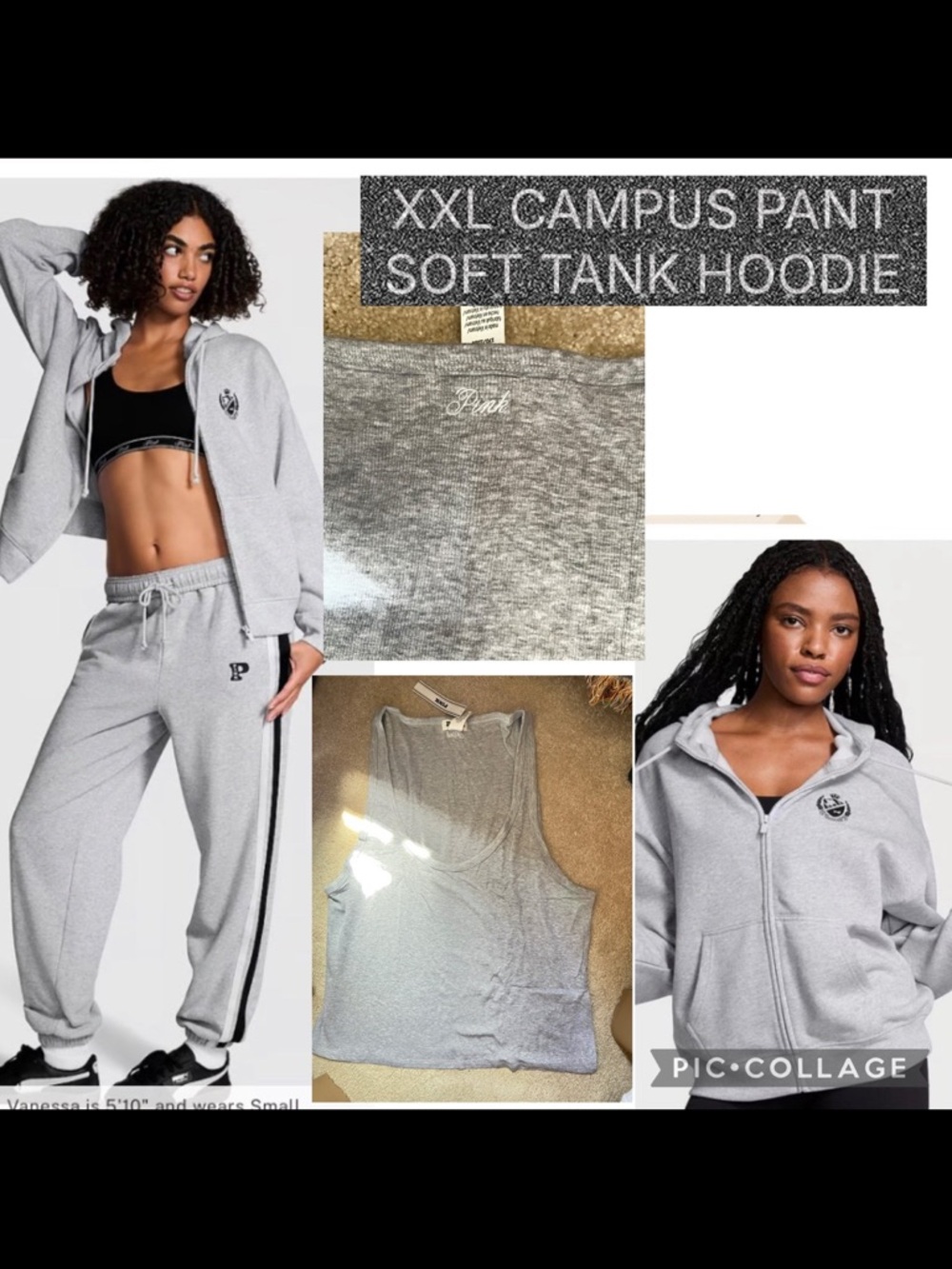 PINK Victoria’s Secret U NECK TANK campus SWEATPANTS full zip hoodie crest logo